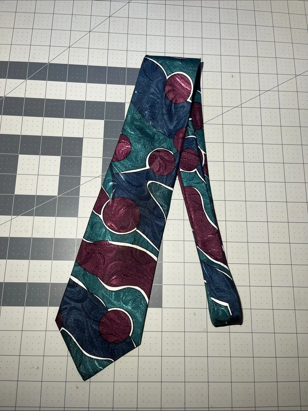 Teal and Burgundy vintage Geometric Silk neck Tie - Classic Men's